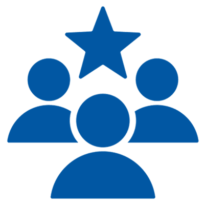 Three blue figures with a star above.