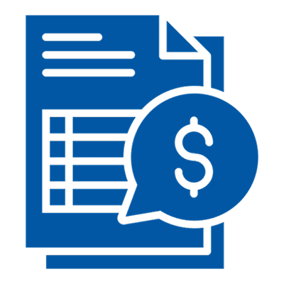 Document with dollar sign speech bubble.
